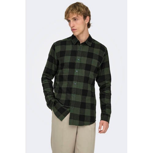ONLY & SONS geruit slim fit overhemd ONSGUDMUND groen afbeelding