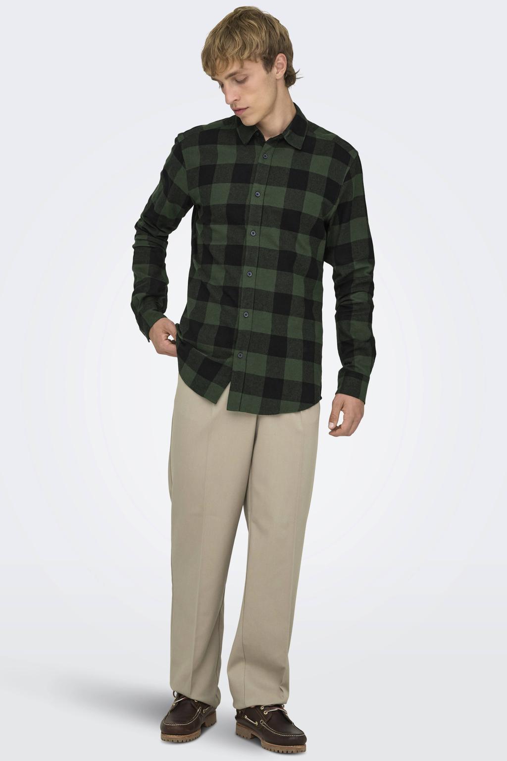 ONLY & SONS geruit slim fit overhemd ONSGUDMUND groen