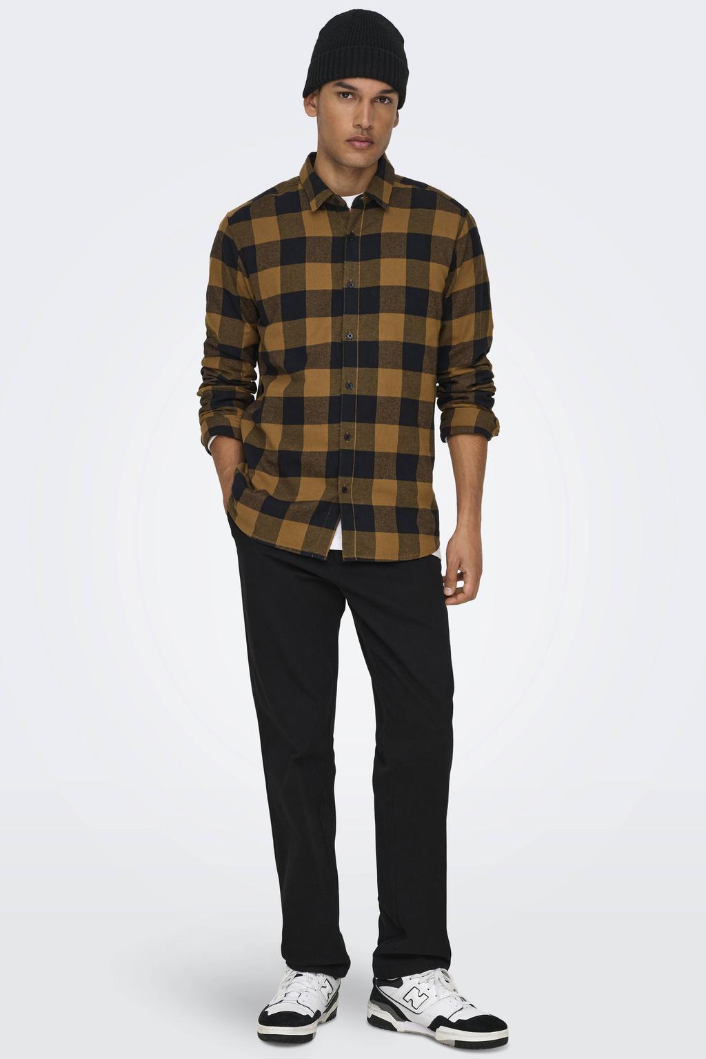 ONLY & SONS geruit slim fit overhemd ONSGUDMUND camel