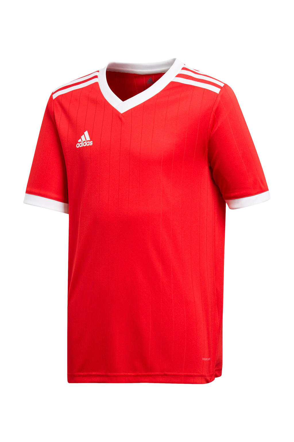Rode jongens en meisjes adidas Performance Junior voetbalshirt van gerecycled polyester met korte mouwen en ronde hals