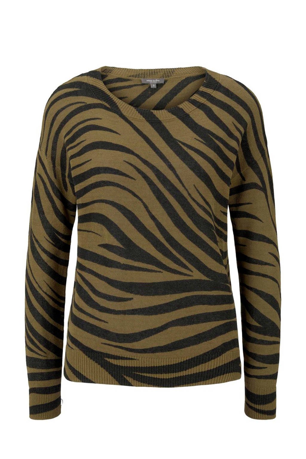 Tom Tailor trui met zebraprint groen/zwart, Groen/zwart