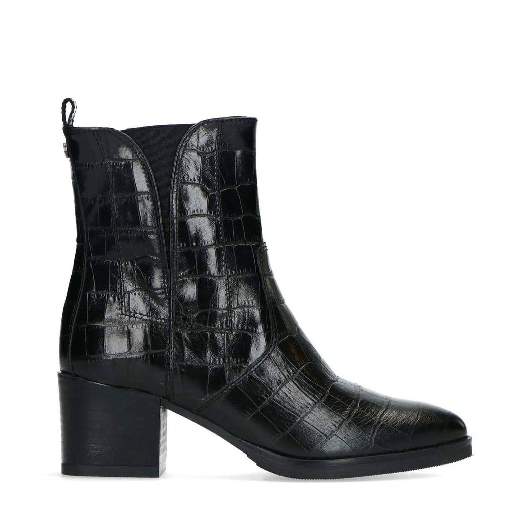 Zwarte dames No Stress leren enkellaarzen met ritssluiting en crocoprint