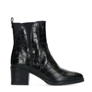 thumbnail: Zwarte dames No Stress leren enkellaarzen met blokhak, ritssluiting en crocoprint
