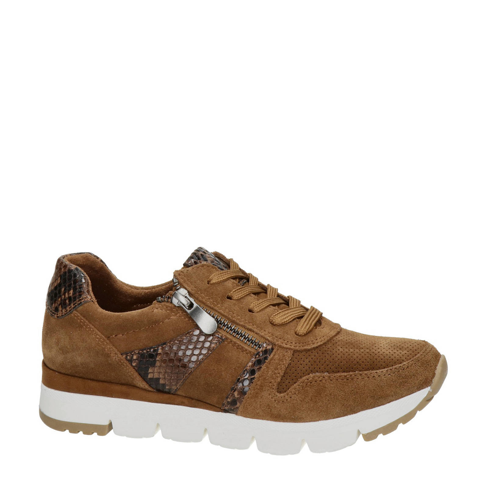 Marco Tozzi suède sneakers cognac/slangenprint | wehkamp