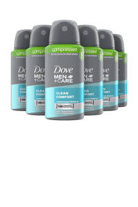 Dove Men+Care Clean Comfort Compressed Anti-Transpirant Deodorant Spray - 6 x 75 ml - Voordeelverpakking