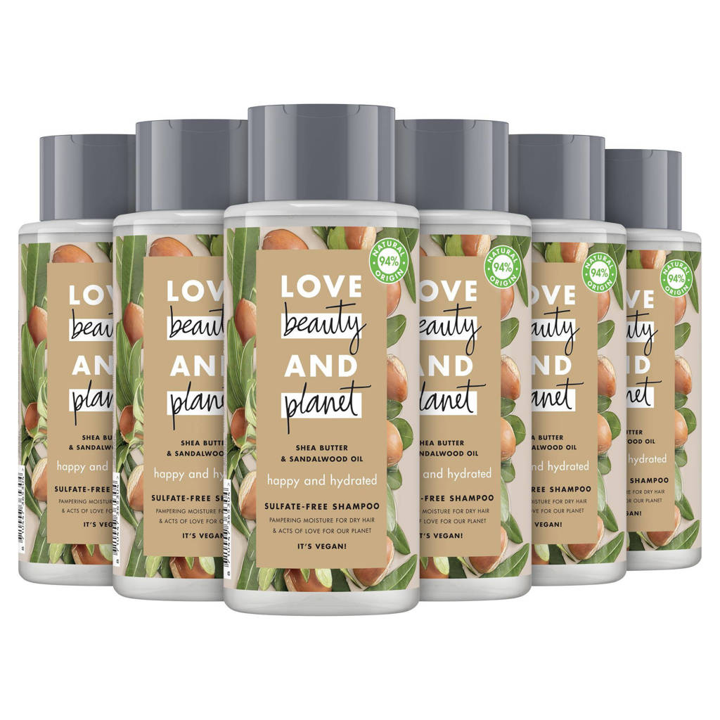 Love Beauty and Planet Shea Butter & Sandalwood happy and hydrated shampoo - 6 x 400 ml - voordeelverpakking
