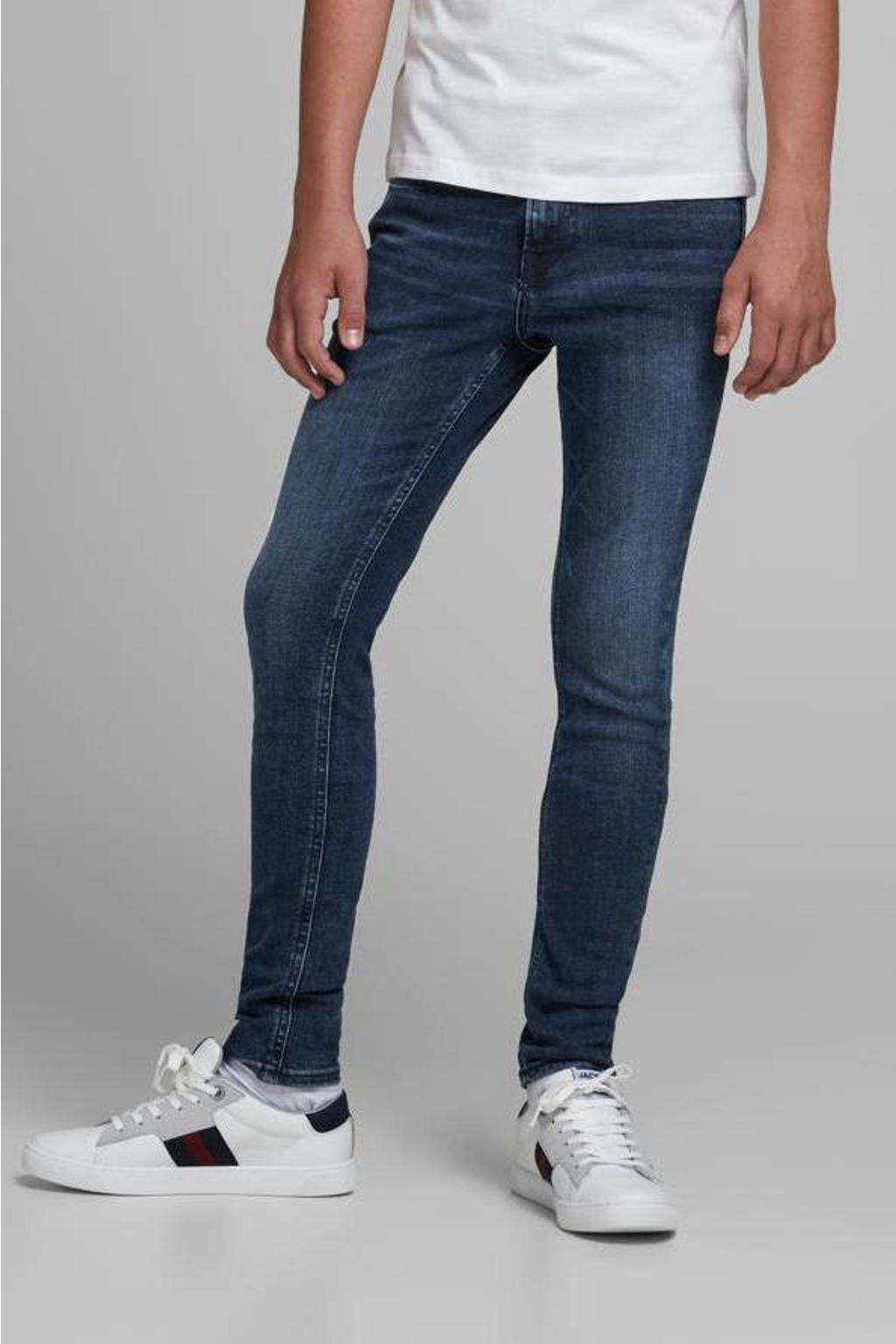 Donkerblauwe jongens JACK & JONES JUNIOR slim fit jeans van stretchdenim 