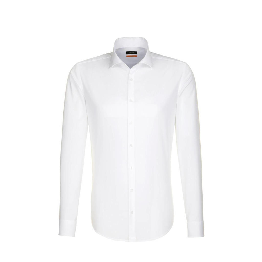 Witte heren Seidensticker slim fit overhemd van katoen met lange mouwen en klassieke kraag