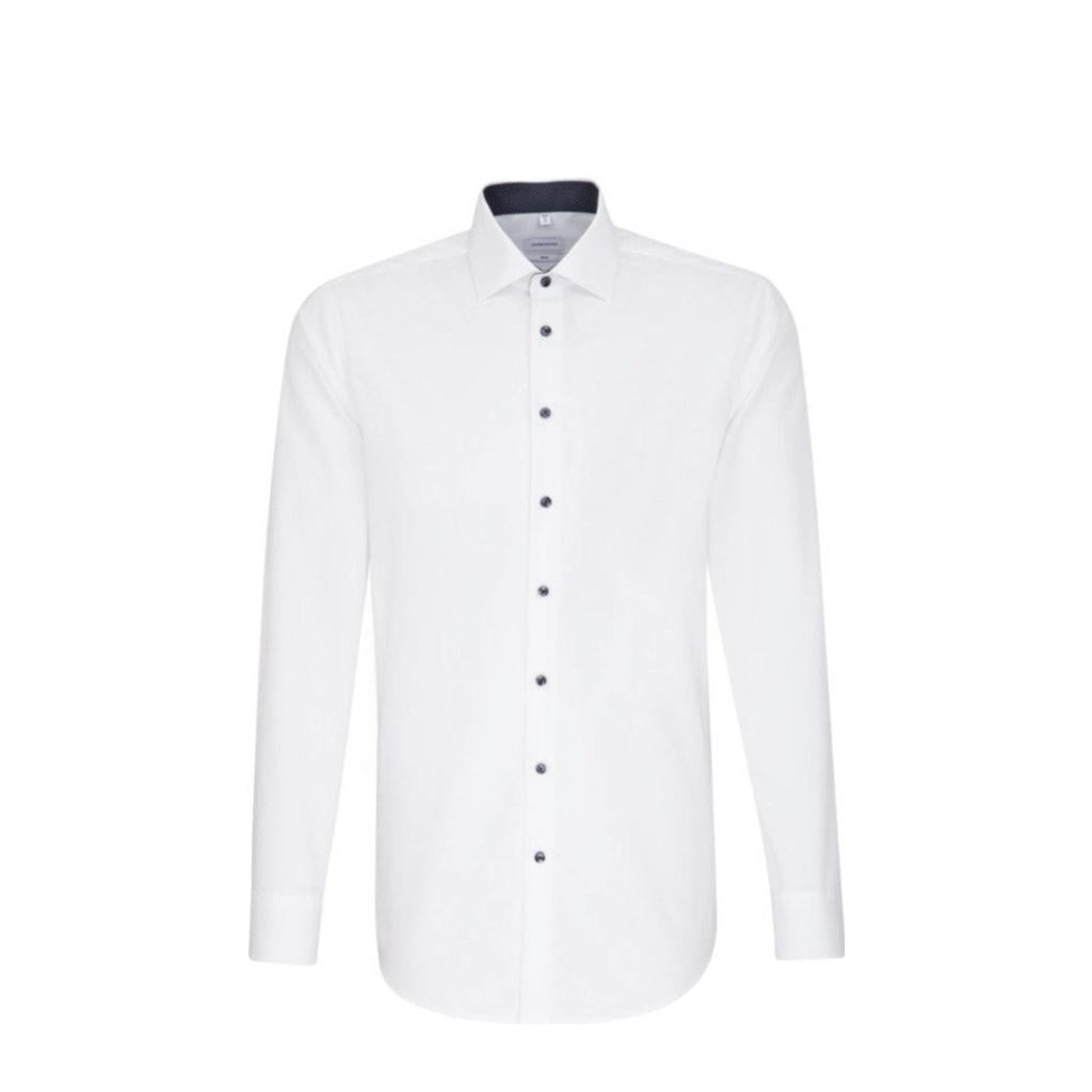 Witte heren Seidensticker slim fit overhemd van katoen met lange mouwen en klassieke kraag