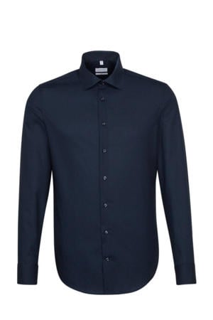 slim fit overhemd donkerblauw