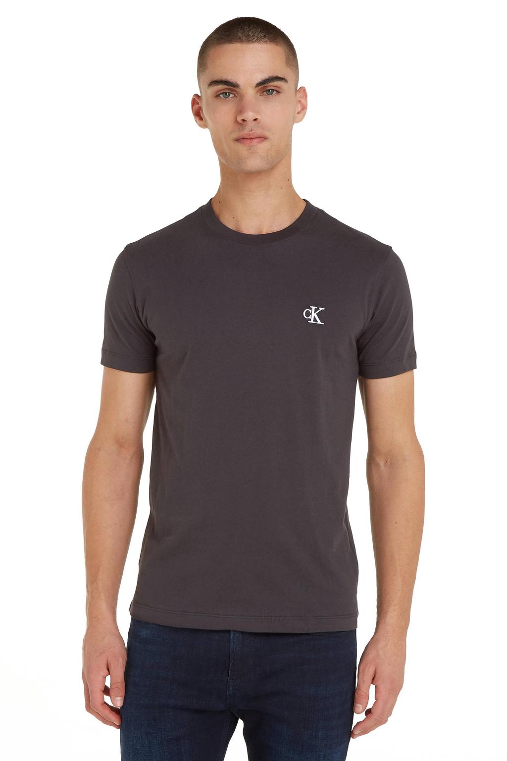 Zwarte heren CALVIN KLEIN JEANS slim fit T-shirt van biologisch katoen met korte mouwen en ronde hals