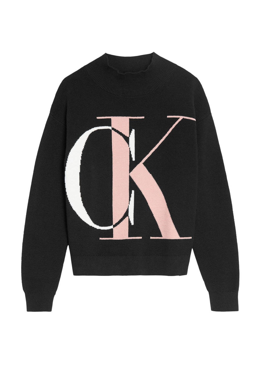 CALVIN KLEIN JEANS sweater met logo zwart/wit/roze, Zwart/wit/roze