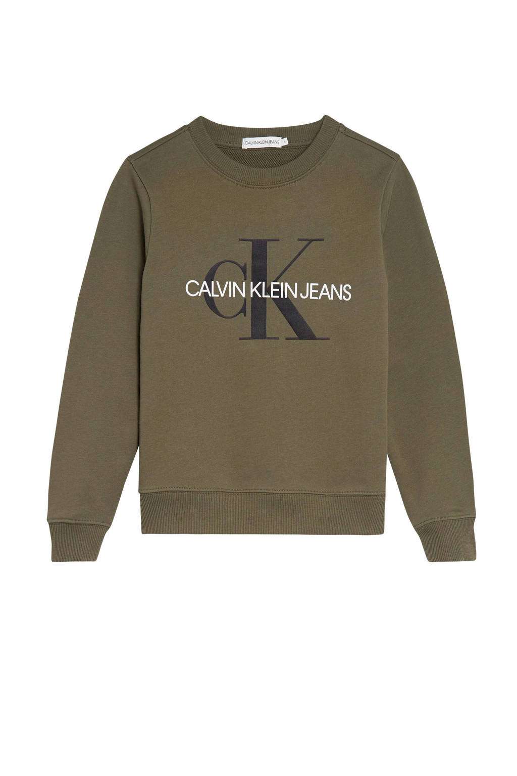 CALVIN KLEIN JEANS sweater met logo olijfgroen/zwart/wit, Olijfgroen/zwart/wit