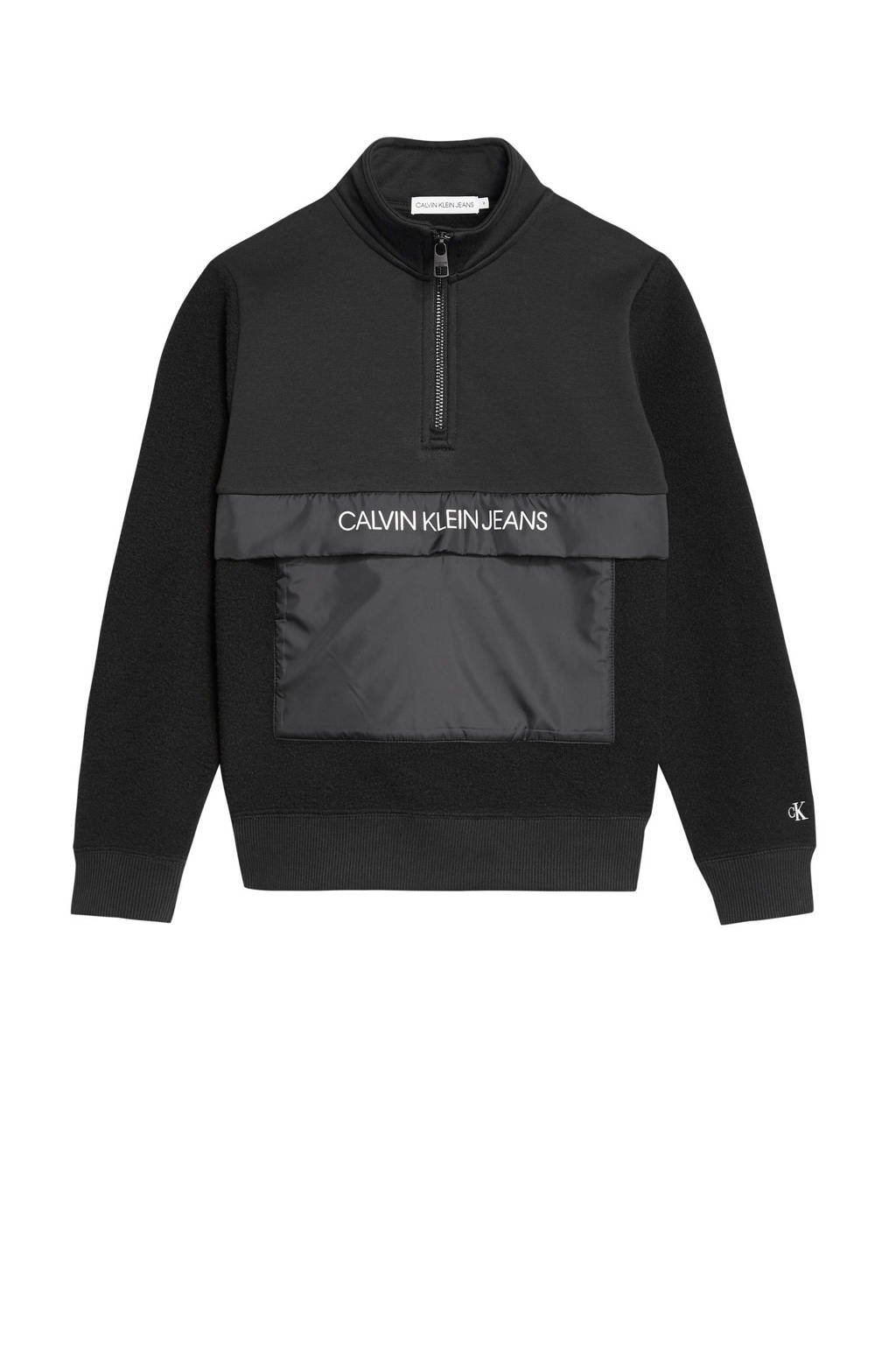 CALVIN KLEIN JEANS fleece sweater met logo zwart, Zwart