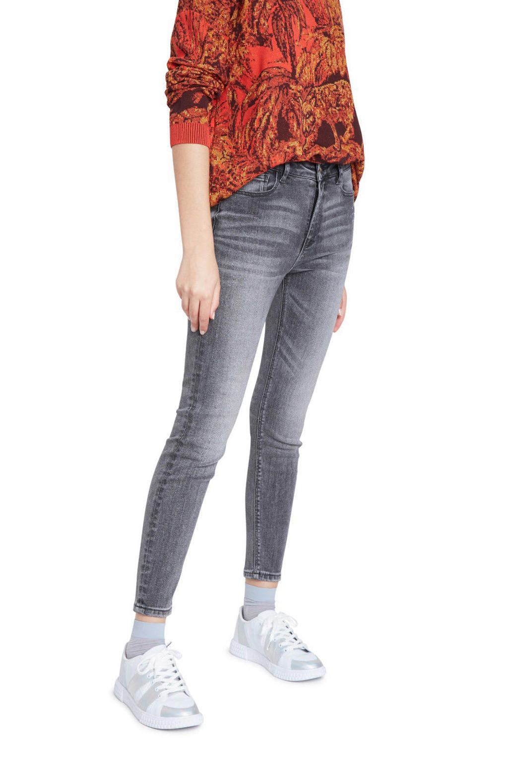 Desigual skinny jeans met printopdruk grijs washed denim wehkamp
