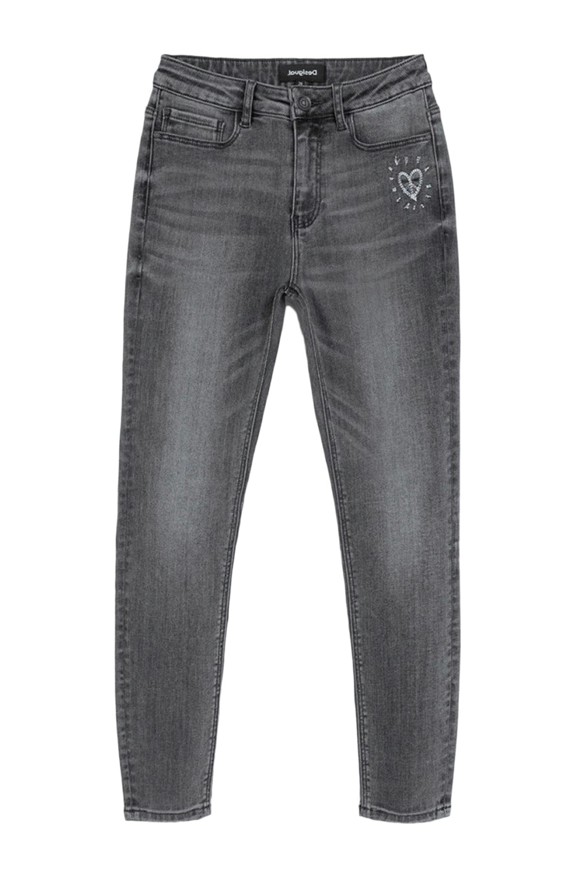 Desigual skinny jeans met printopdruk grijs washed denim wehkamp