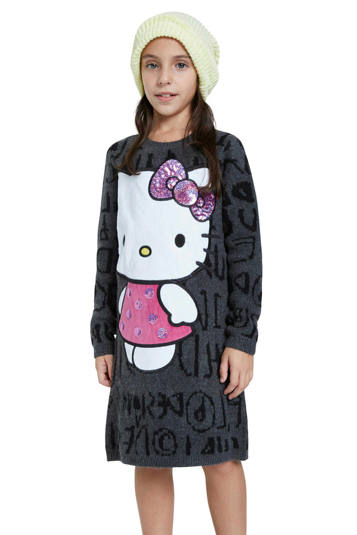 Elegantie knal Ruwe olie Desigual Hello Kitty jurk grijs melange | wehkamp