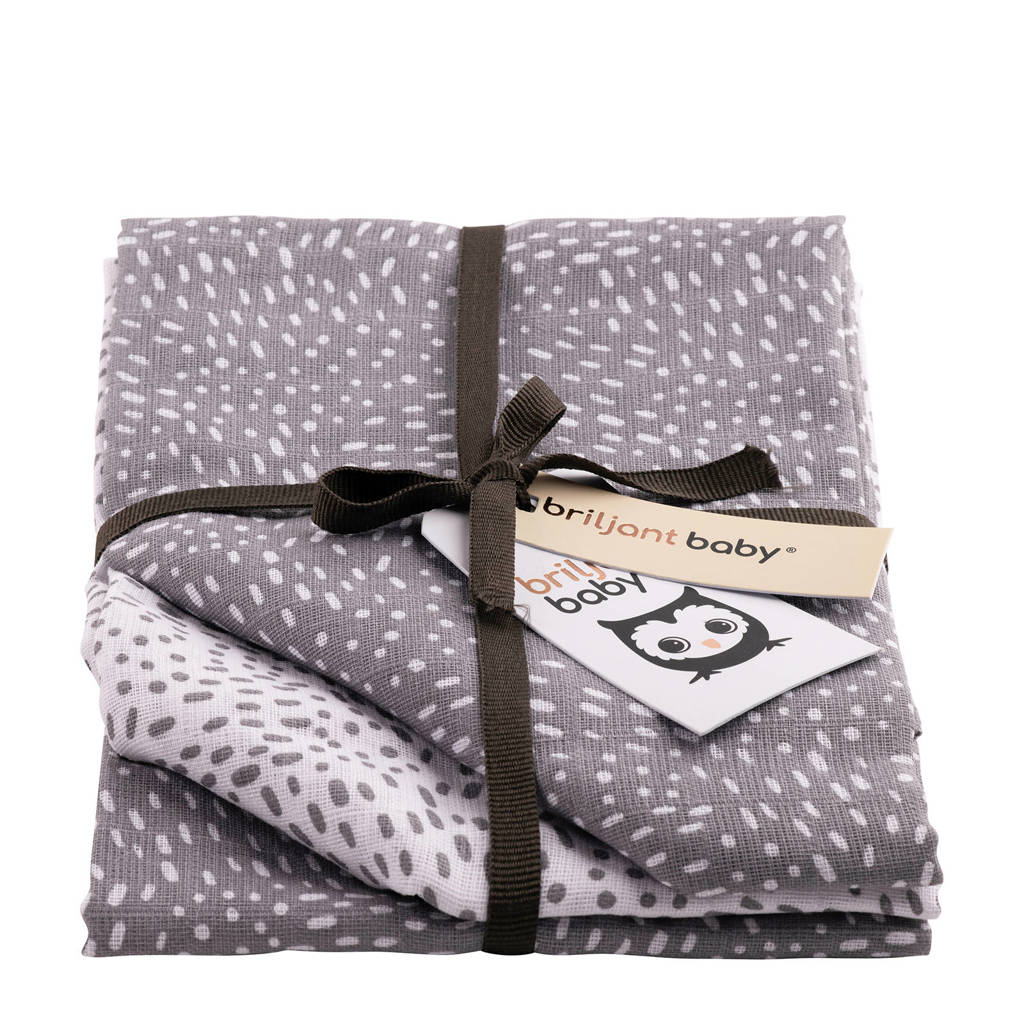 Briljant Baby Minimal Dots hydrofiel luier - set van 3 grijs, Grijs