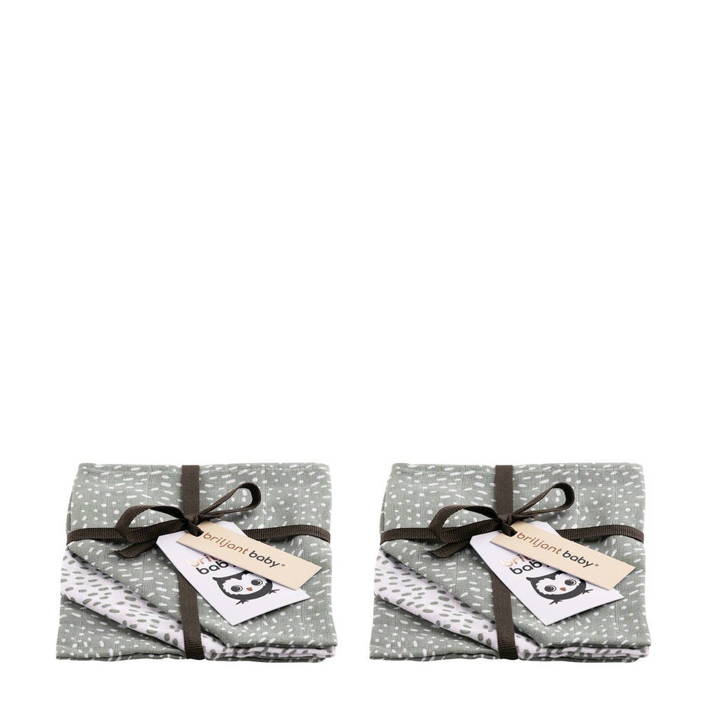 Briljant Baby Minimal Dots hydrofiel washandje - 2x set van 3 grijsgroen, Grijsgroen