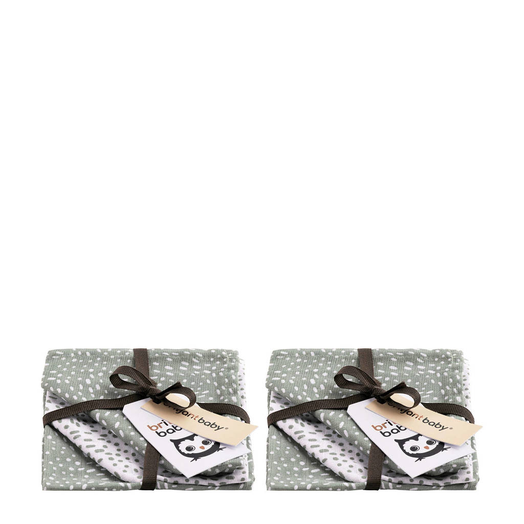 Briljant Baby Minimal Dots hydrofiel monddoekje - 2x set van 3 grijsgroen