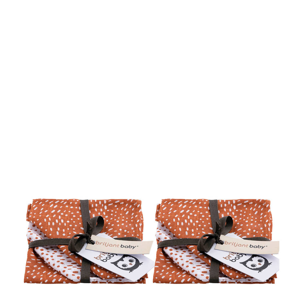 Briljant Baby Minimal Dots hydrofiel monddoekje - 2x set van 3 terra, Terra