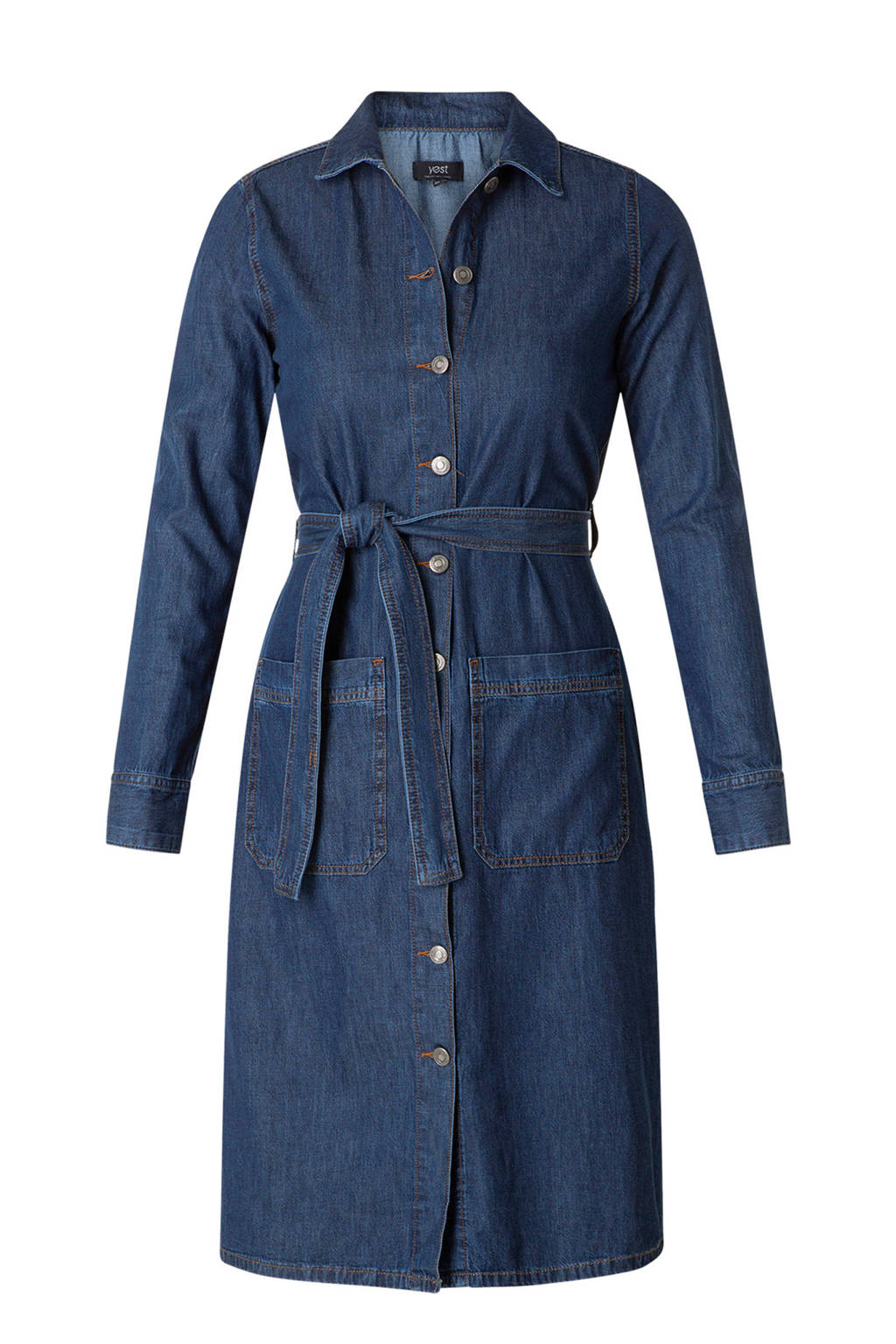 Yesta blousejurk met ceintuur dark denim, Dark denim