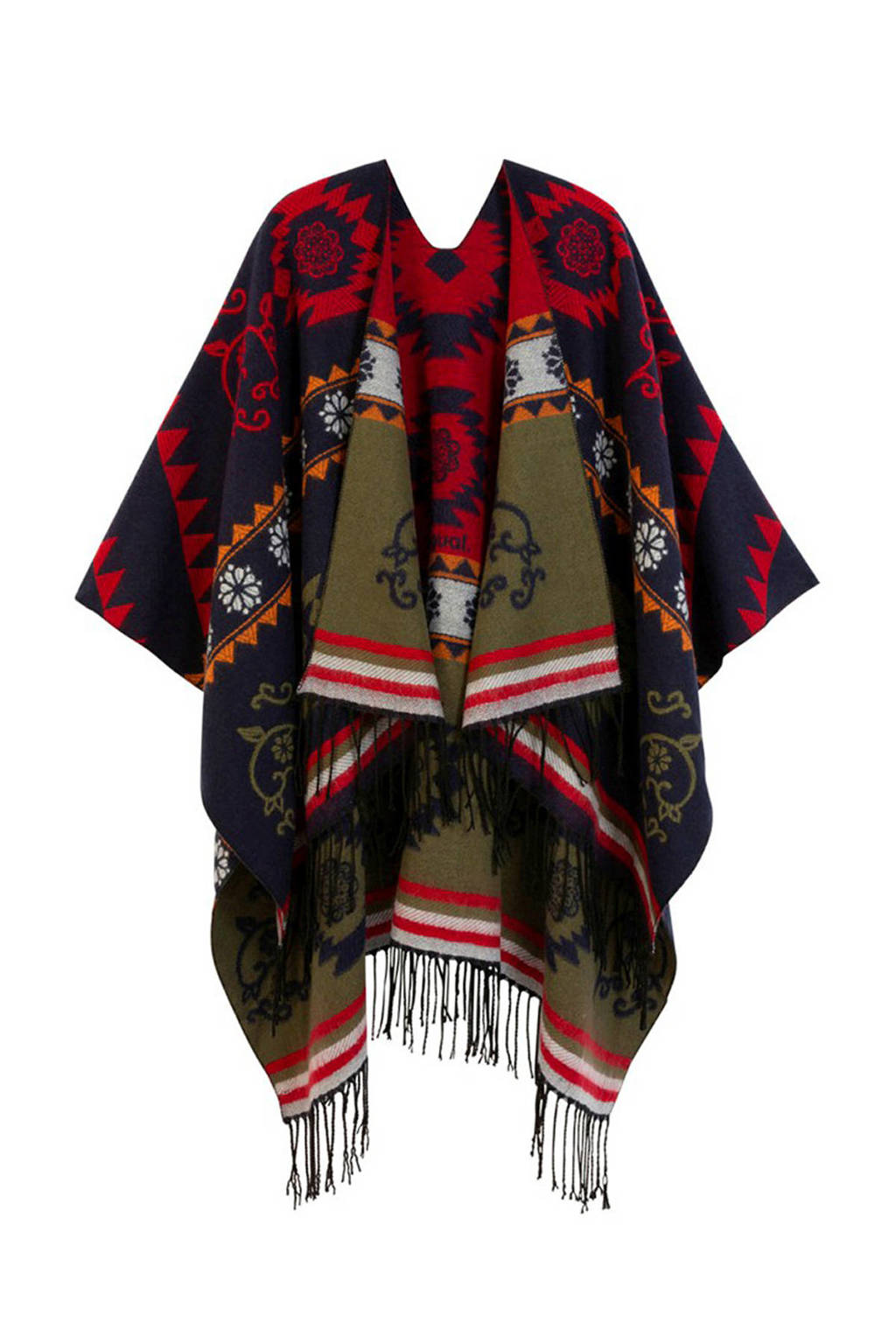 Desigual reversible poncho Freedom blauw, Blauw/multi