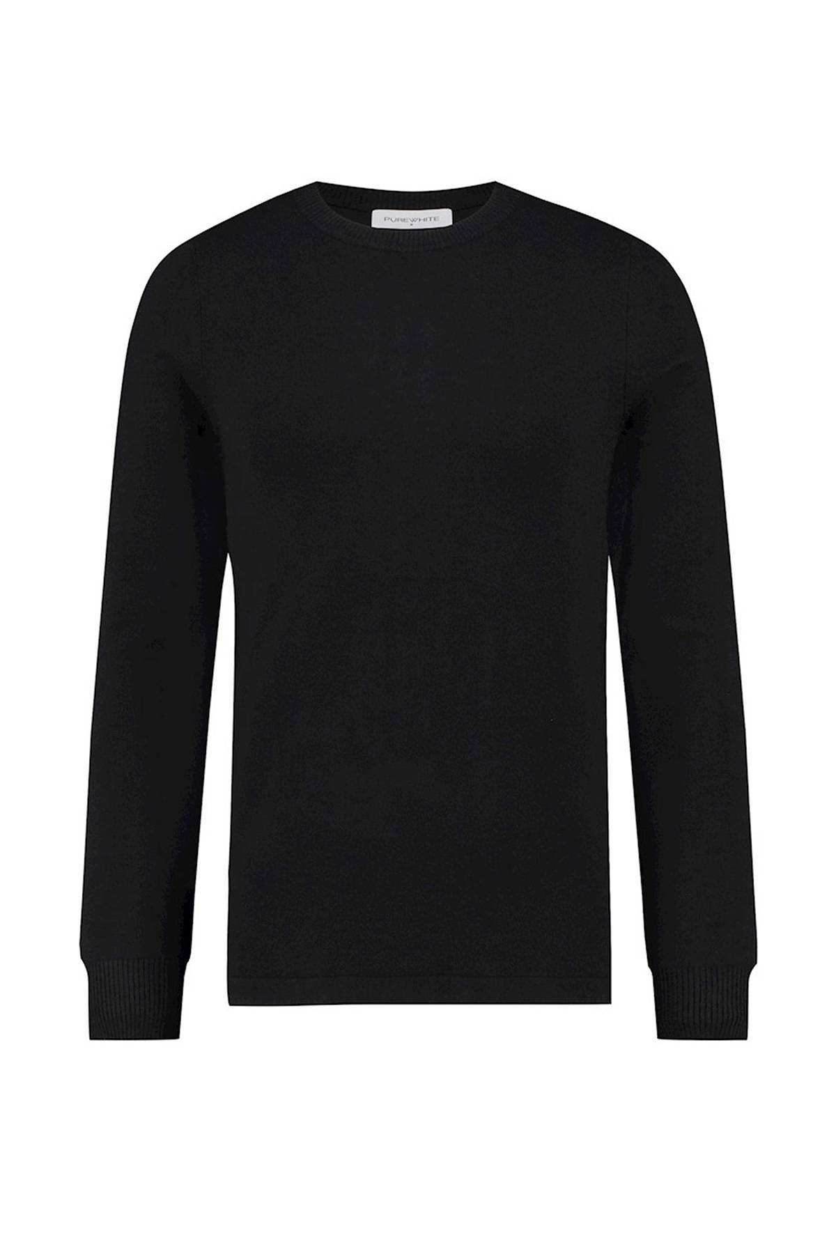 Purewhite Zwarte Trui Essential Knit Crewneck online kopen