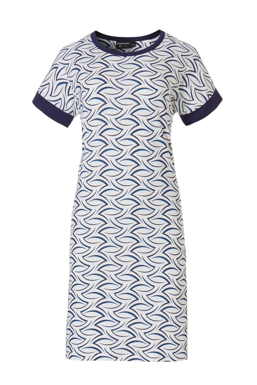 Pastunette Deluxe nachthemd met all over print wit/donkerblauw/wit, Wit/donkerblauw/wit