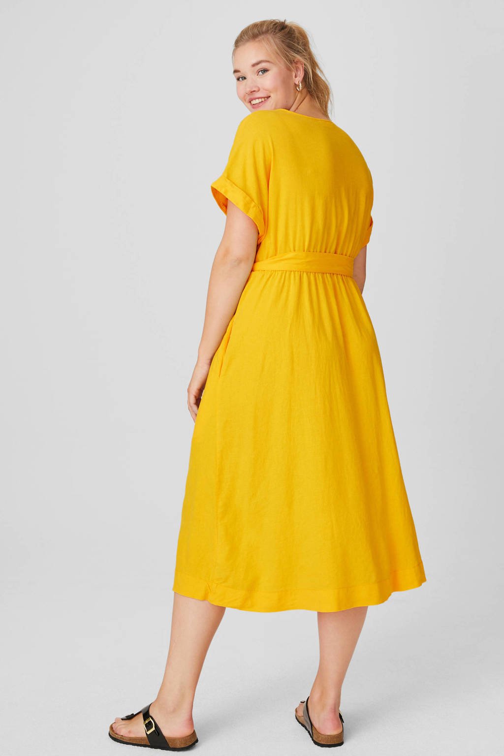 C&A XL Yessica jurk met linnen geel | wehkamp