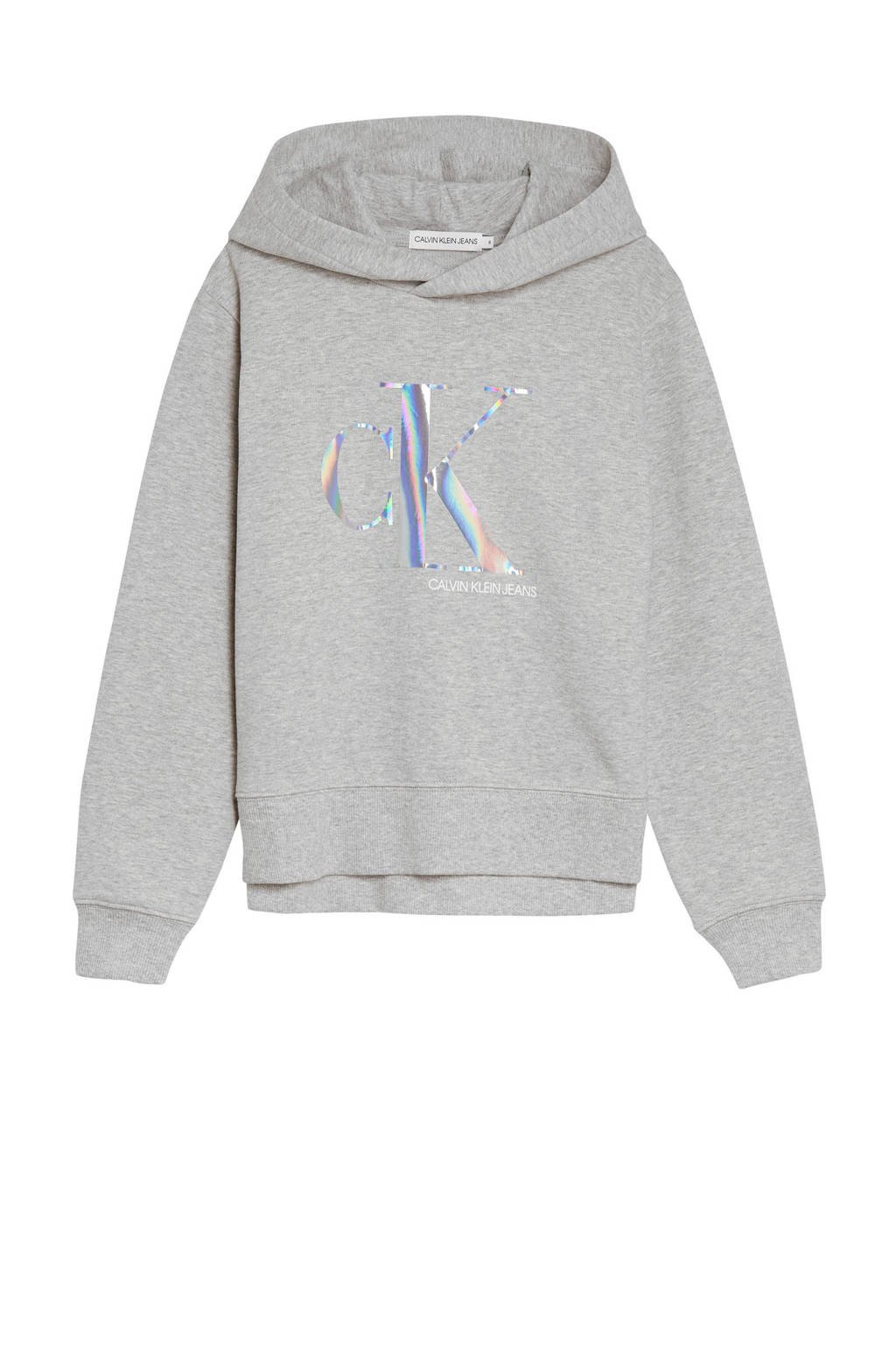 CALVIN KLEIN JEANS hoodie met logo lichtgrijs melange/zilver, Lichtgrijs melange/zilver