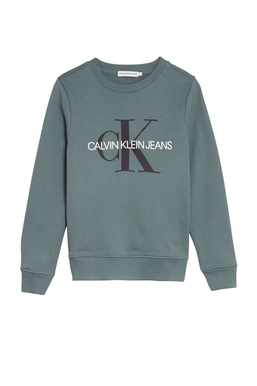 CALVIN KLEIN JEANS sweater met logo grijsblauw/zwart/wit, Grijsblauw/zwart/wit