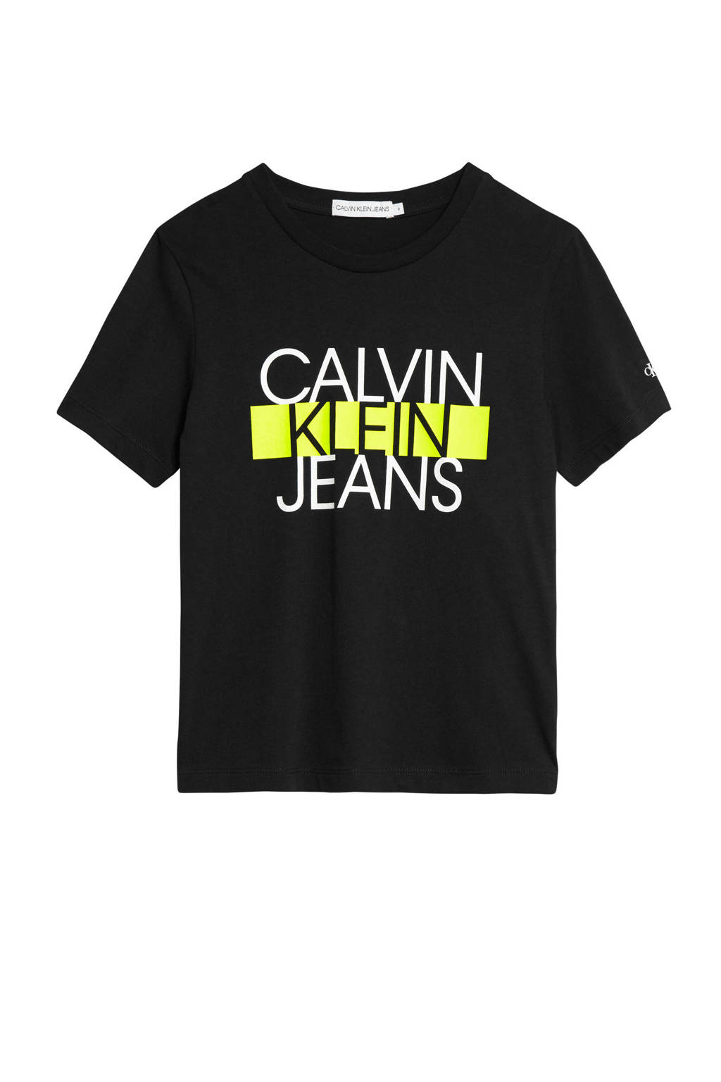 CALVIN KLEIN JEANS T-shirt van biologisch katoen zwart/geel/wit, Zwart/geel/wit