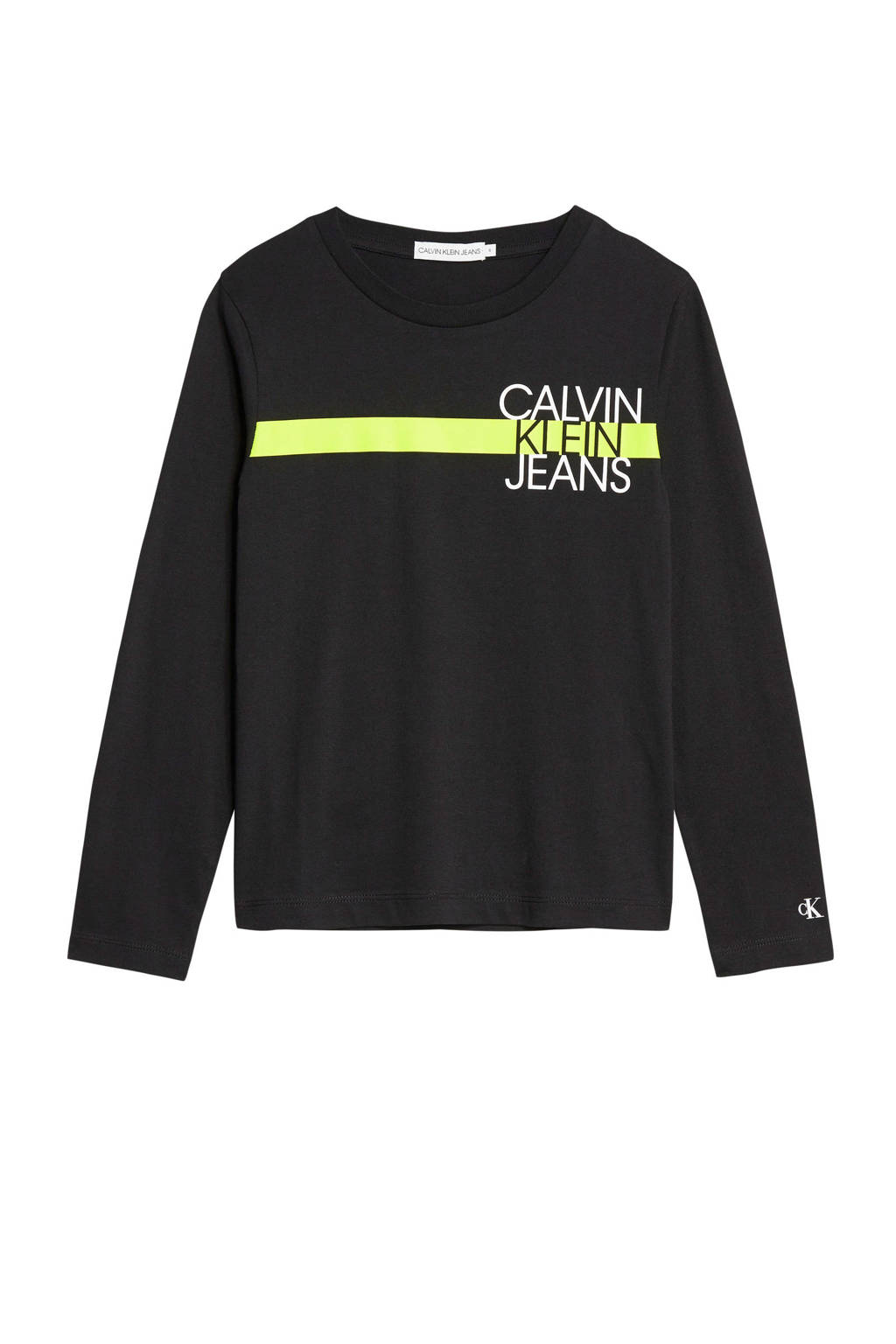 CALVIN KLEIN JEANS longsleeve van biologisch katoen zwart/geel/wit, Zwart/geel/wit