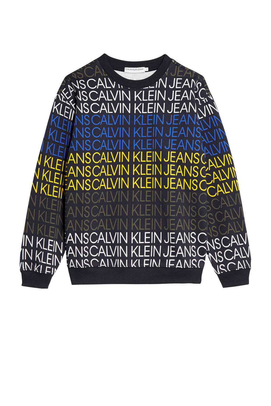 CALVIN KLEIN JEANS sweater met tekst zwart/geel/blauw, Zwart/geel/blauw