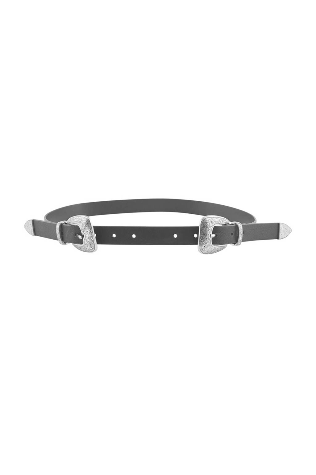 PIECES riem met zilverkleurige dubbele gesp zwart, Zwart