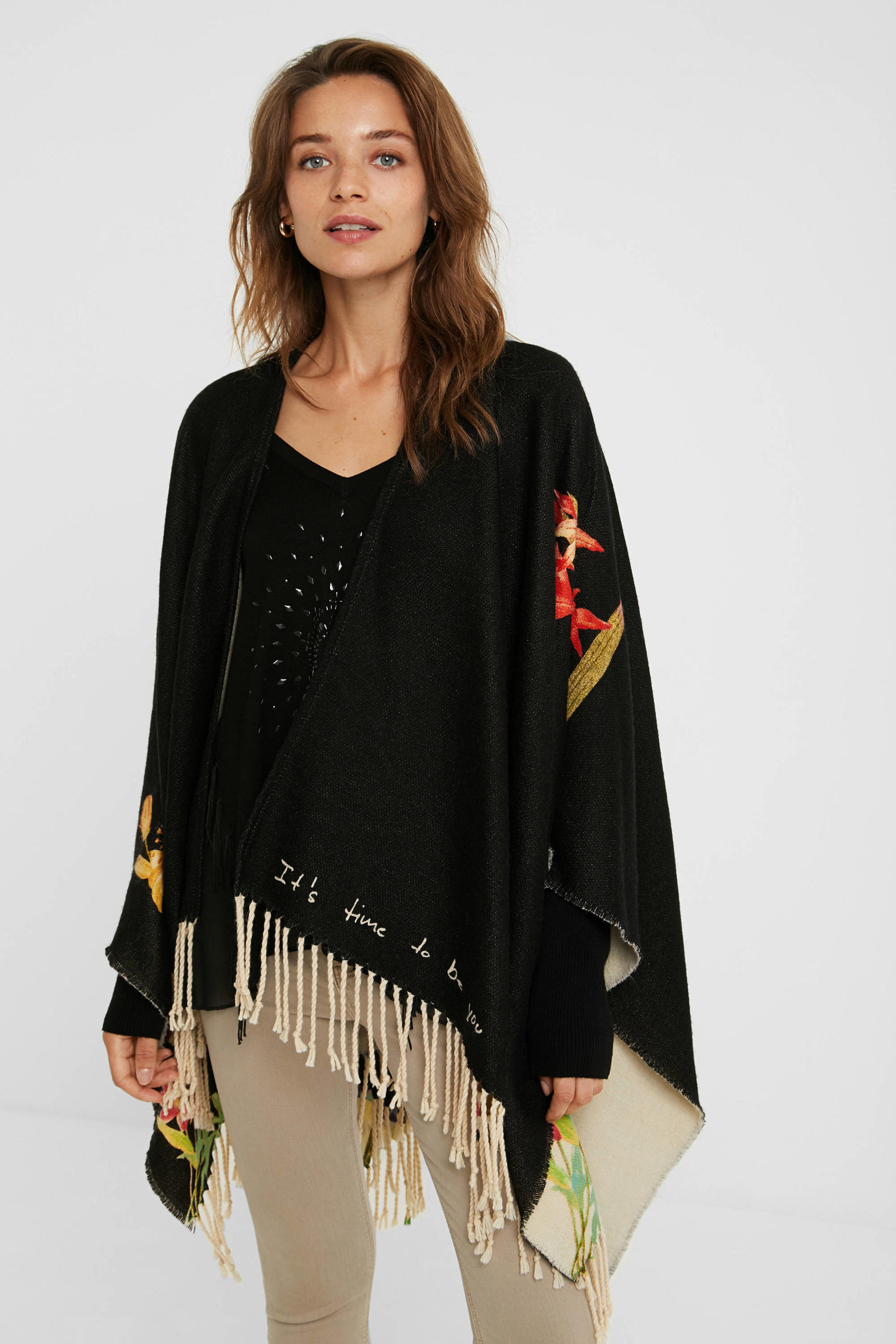 Desigual geruite poncho rood/zwart Desigual geruite poncho rood/zwart
