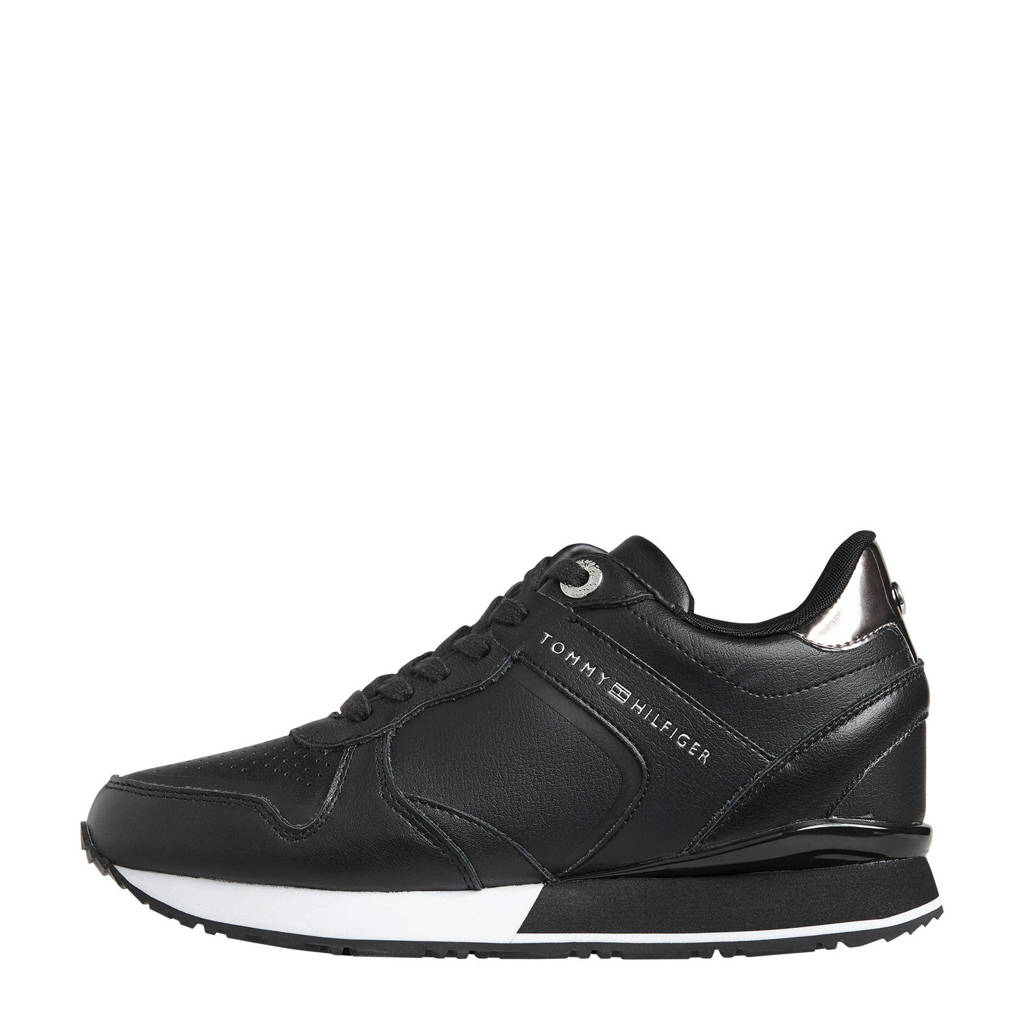 Tommy Hilfiger Dressy Wedge leren sneakers zwart, Zwart