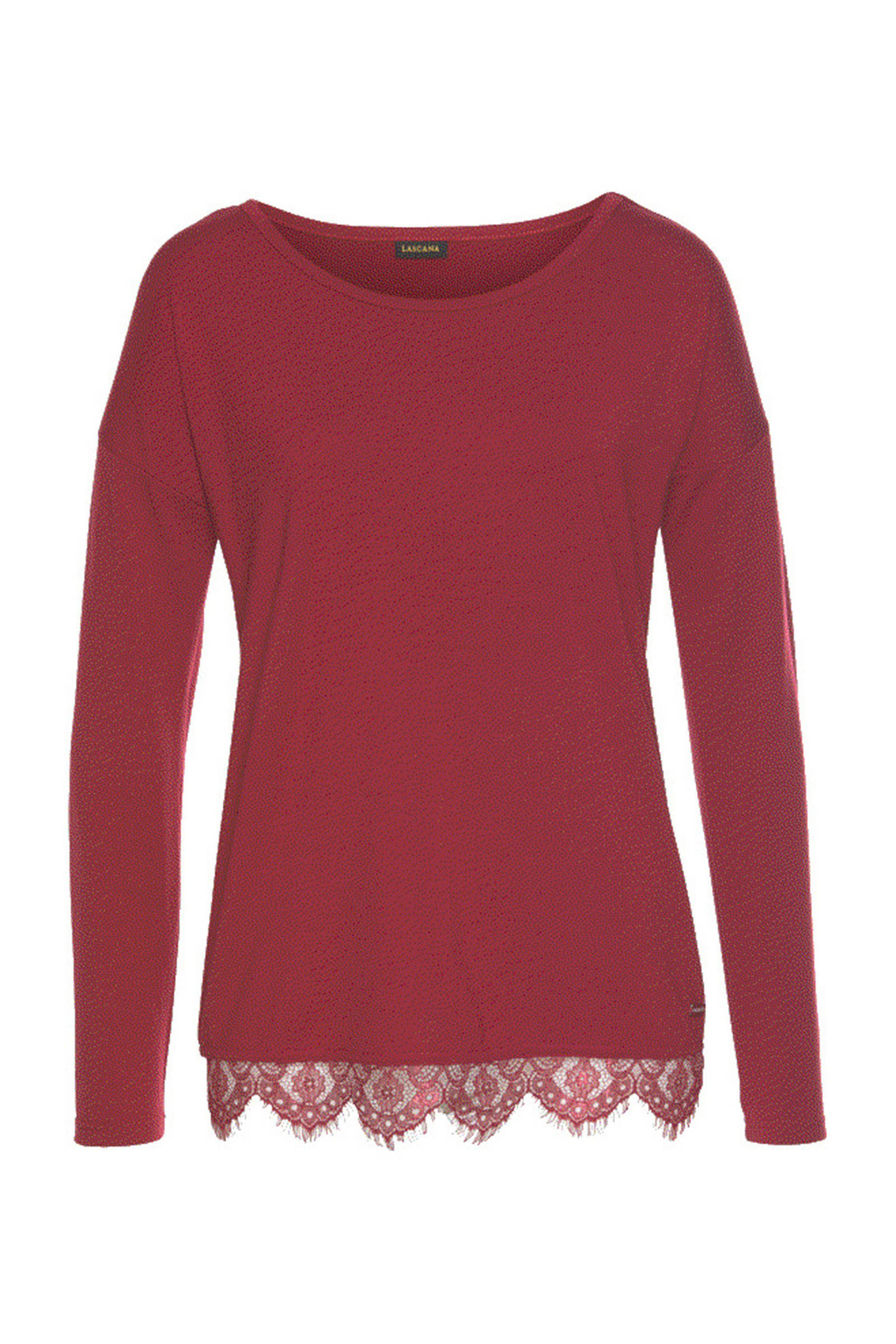 Lascana pyjamatop met kant donkerrood