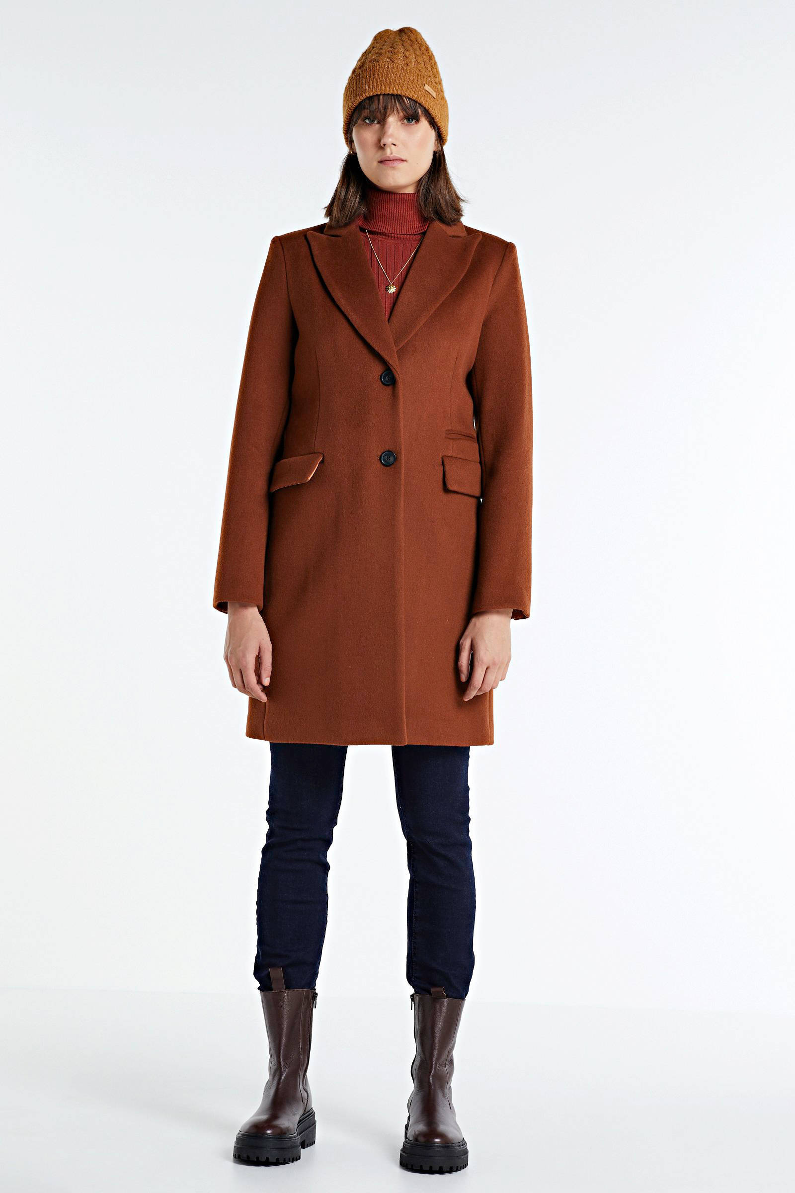 Giacomo coat met wol dark cognac | wehkamp Giacomo coat met wol dark cognac | wehkamp