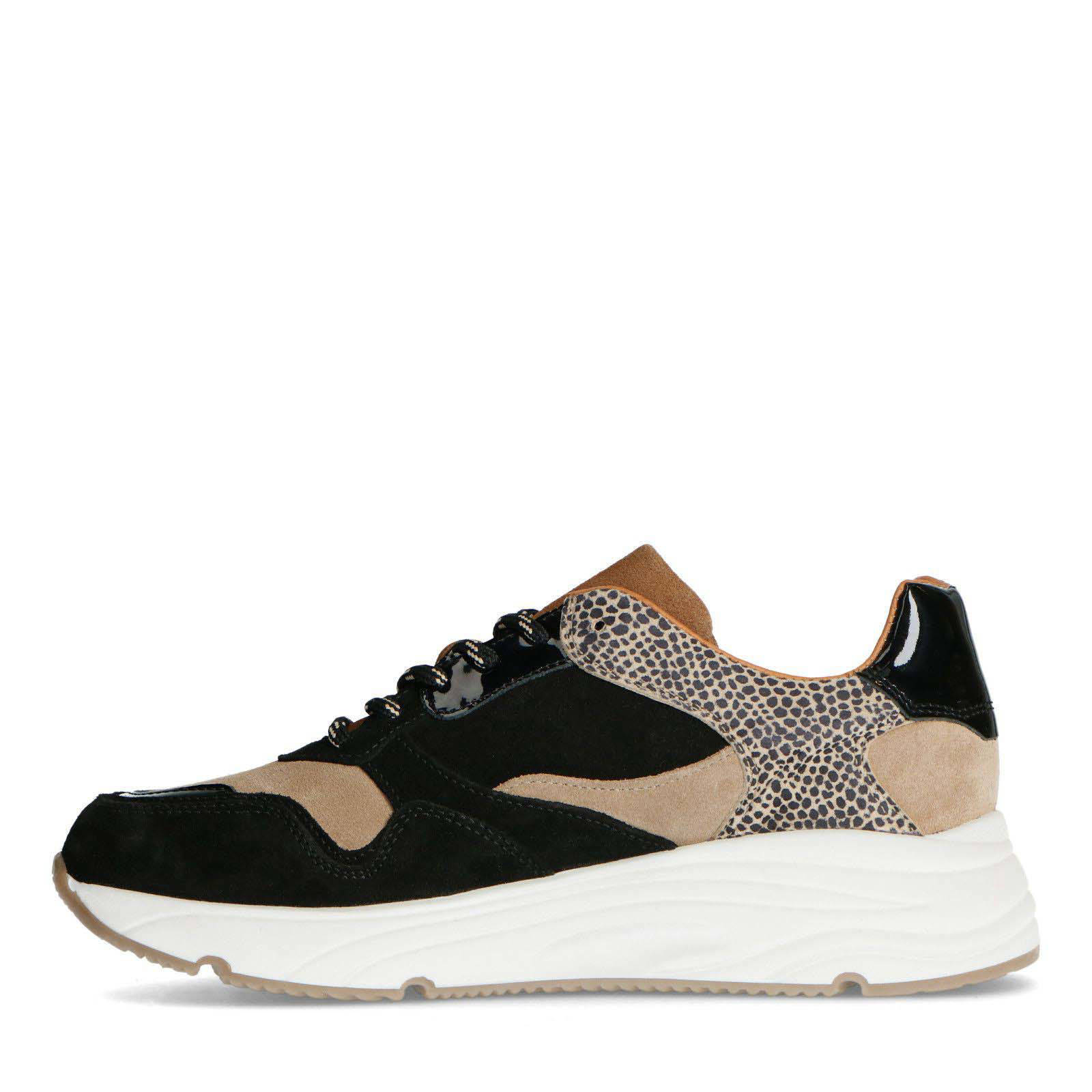 Manfield suède sneakers zwart/cheetaprint | wehkamp