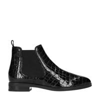 Zwarte dames Manfield lakleren chelsea boots met elastische inzet en crocoprint