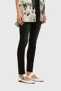 Zwarte dames Diesel high waist skinny jeans D-Roisin-High 02 donker van katoen met rits- en knoopsluiting