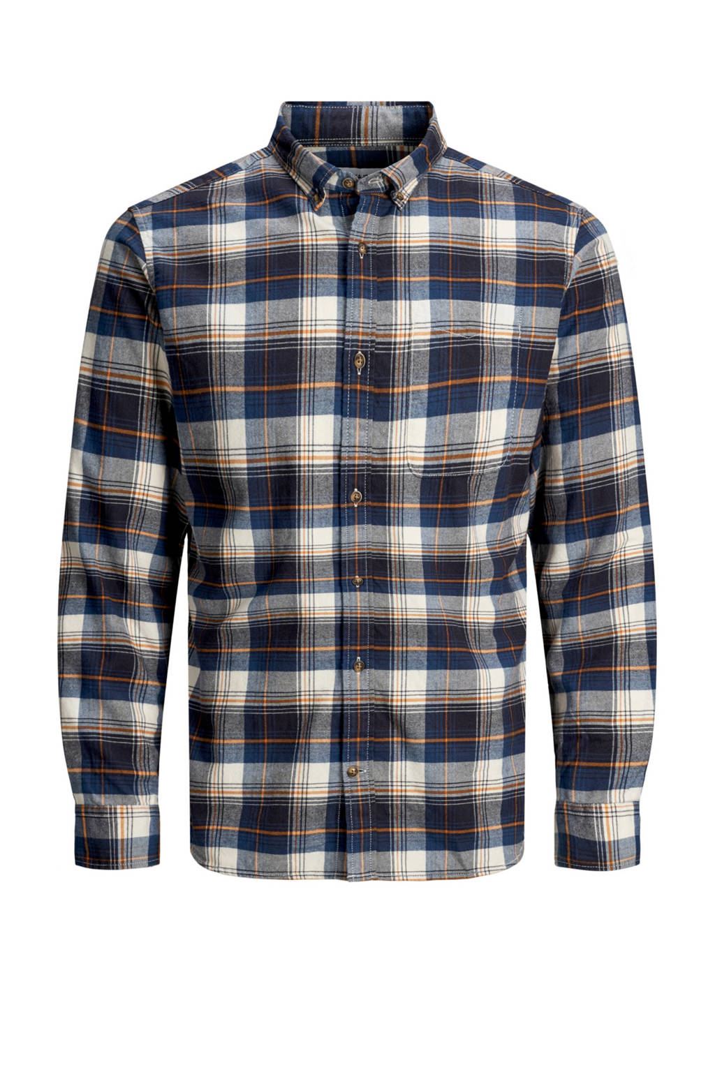 JACK & JONES ESSENTIALS geruit regular fit overshirt blauw/wit/oranje, Blauw/wit/oranje