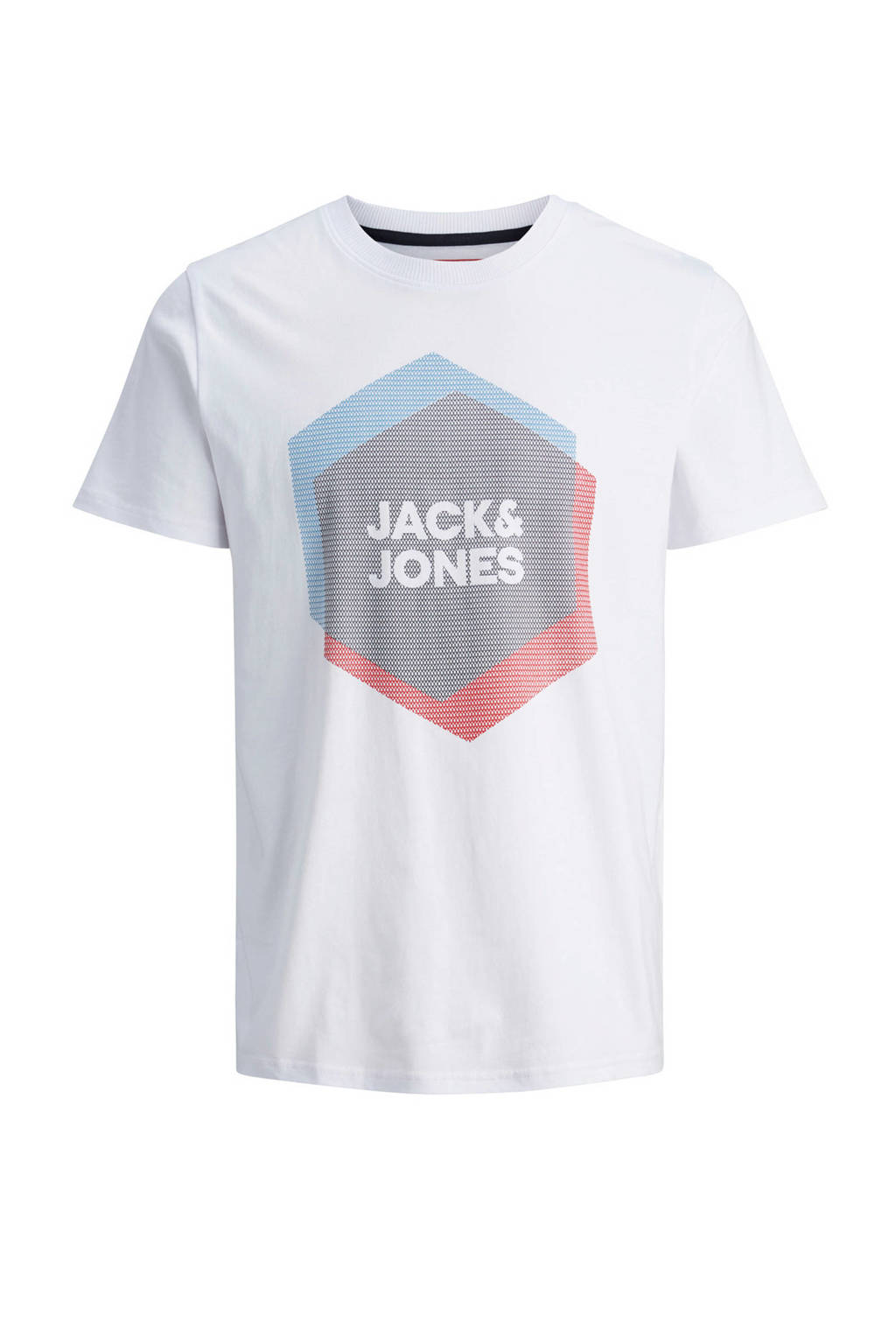 JACK & JONES CORE T-shirt met printopdruk wit/blauw/rood, Wit/blauw/rood