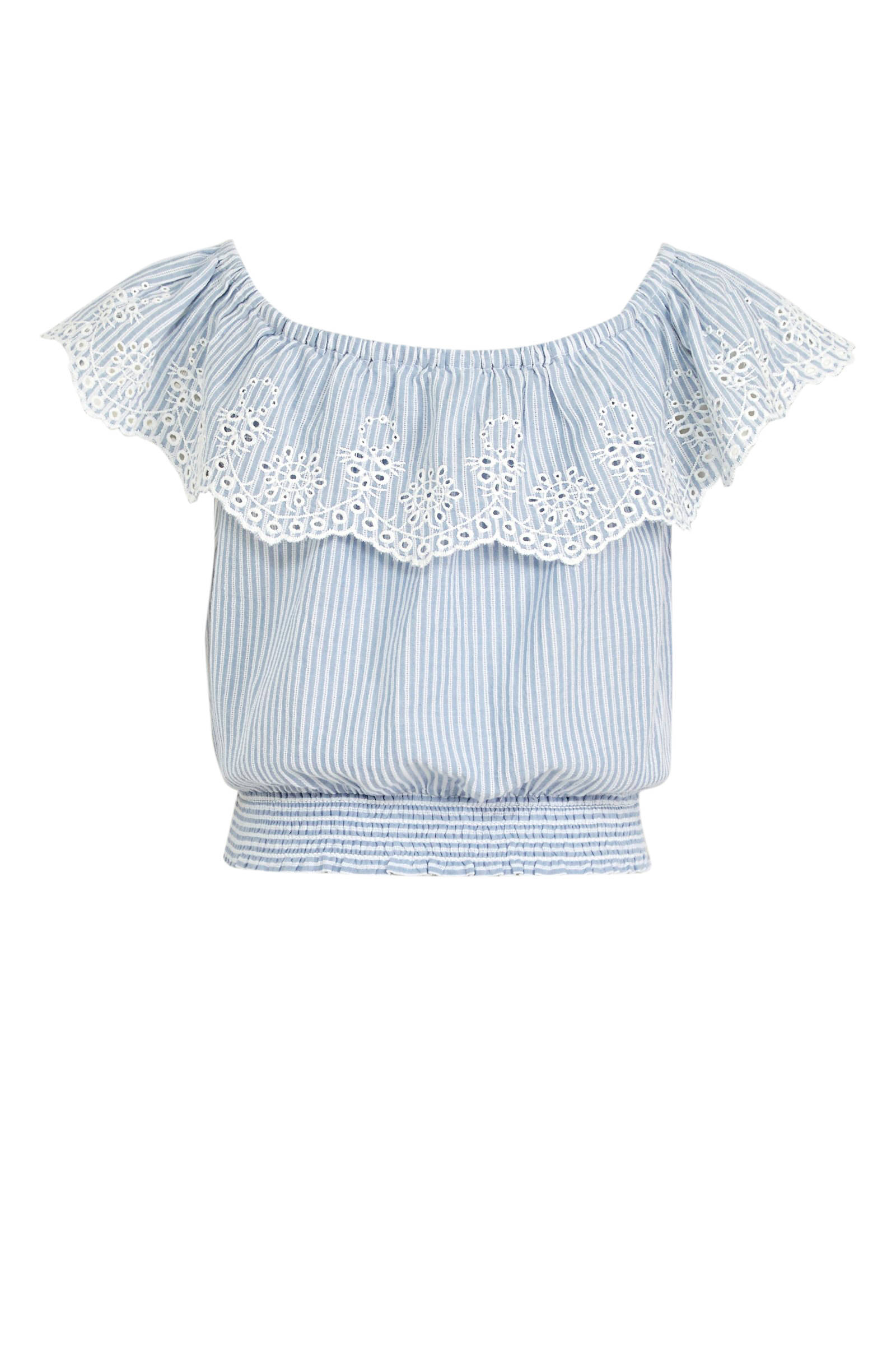 C&A Here & There gestreepte off shoulder toplichtblauwwit C&A Here & There gestreepte trui wit | wehkamp