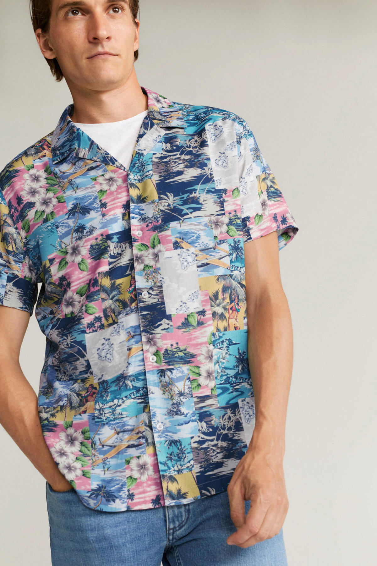 Mango Man Regular Fit Overhemd Met All Over Print Donkerblauw groen mango-man-regular-fit-overhemd-met-all-over-print-donkerblauw-groen