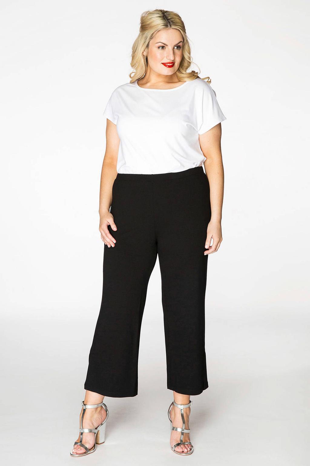 Zwarte dames Yoek cropped high waist wide leg broek van viscose