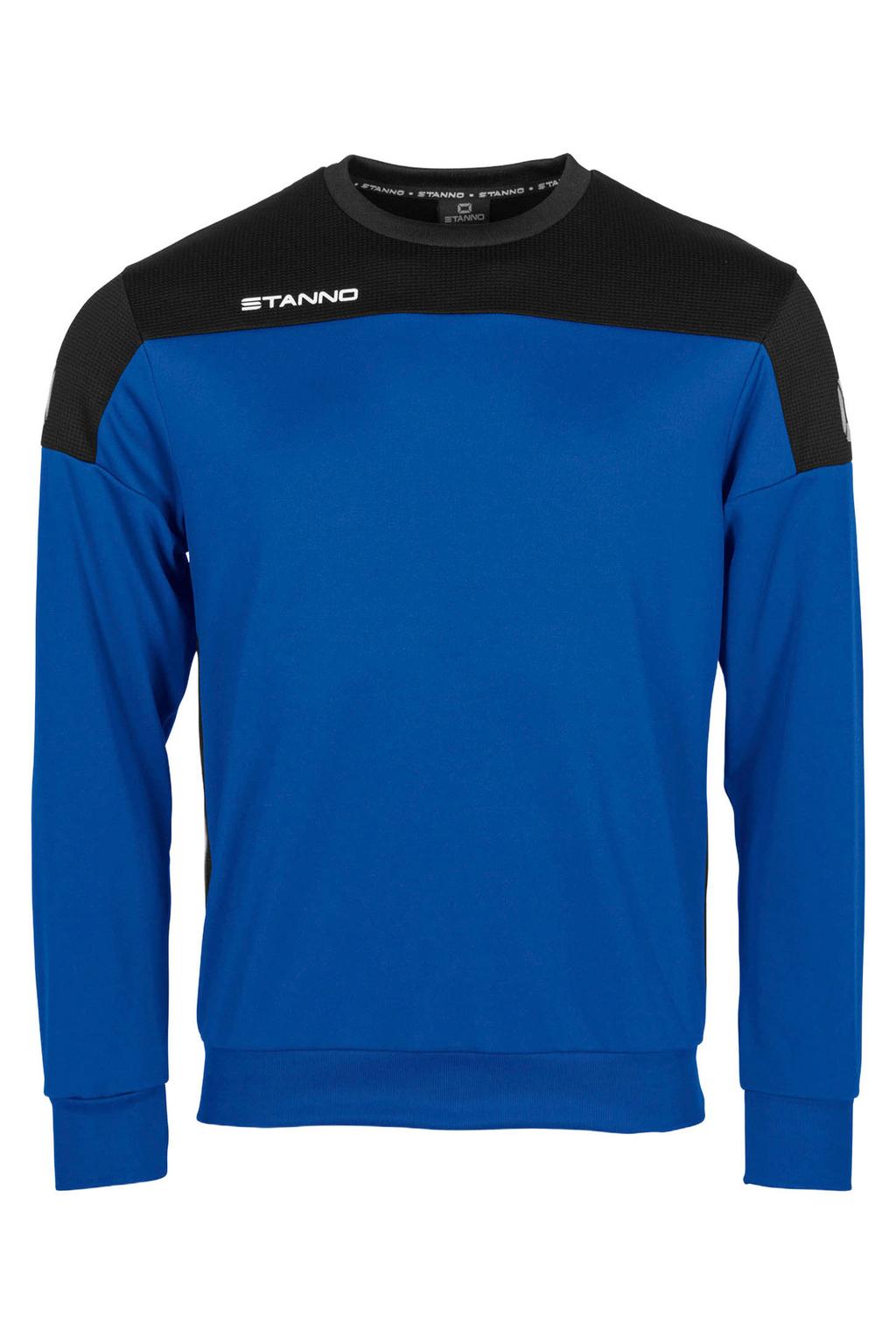 Blauw en zwarte jongens en meisjes Stanno Junior voetbalsweater van polyester met lange mouwen en ronde hals