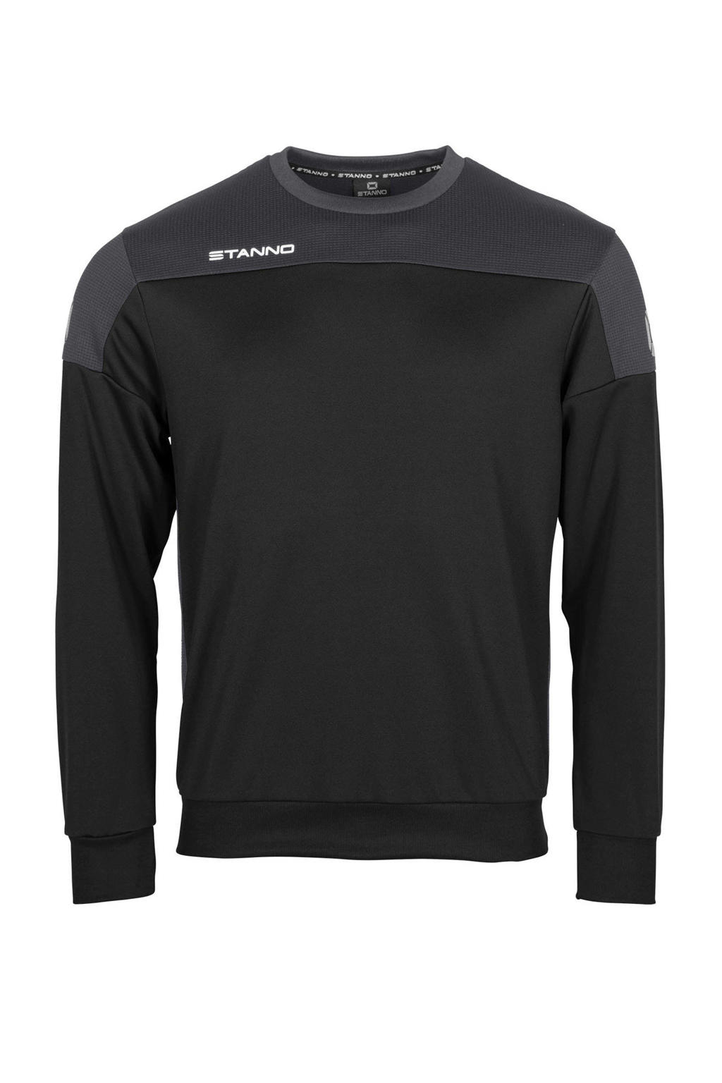 Zwart en antraciete heren Stanno voetbalsweater van polyester met lange mouwen en ronde hals